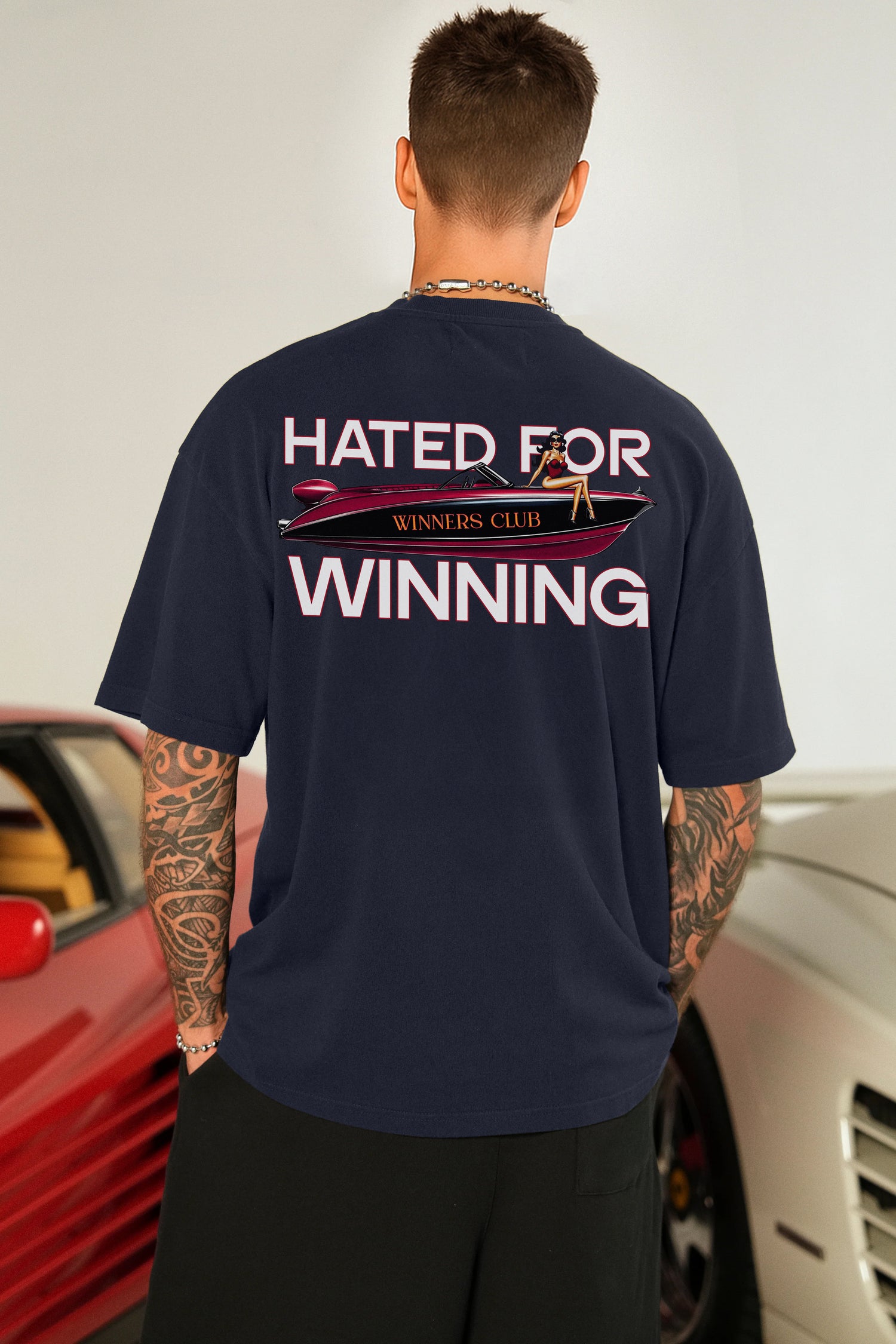 WINNERS CLUB NAVY GRAPHIC T SHIRT - OVERSIZED