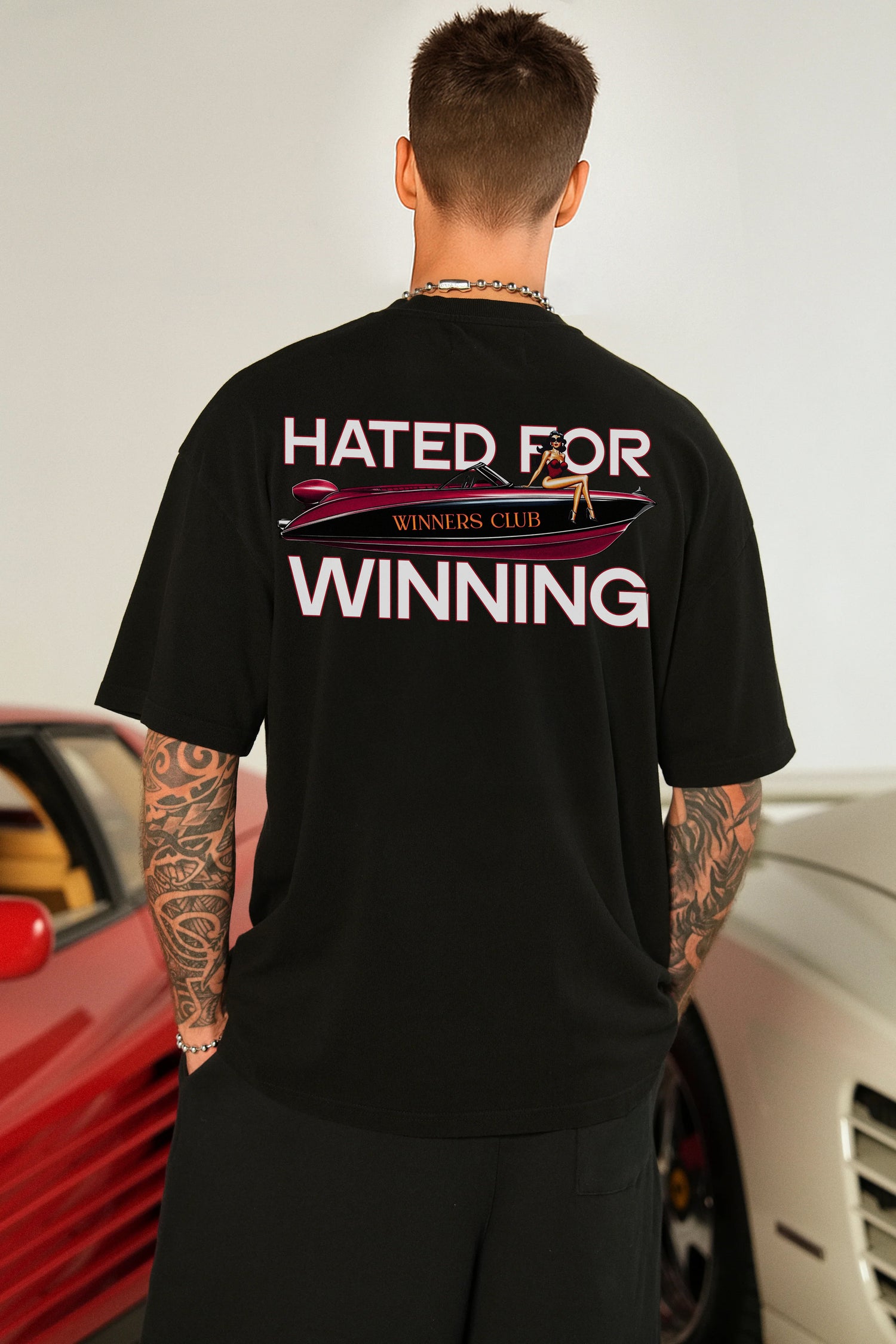 WINNERS CLUB BLACK GRAPHIC T SHIRT - OVERSIZED