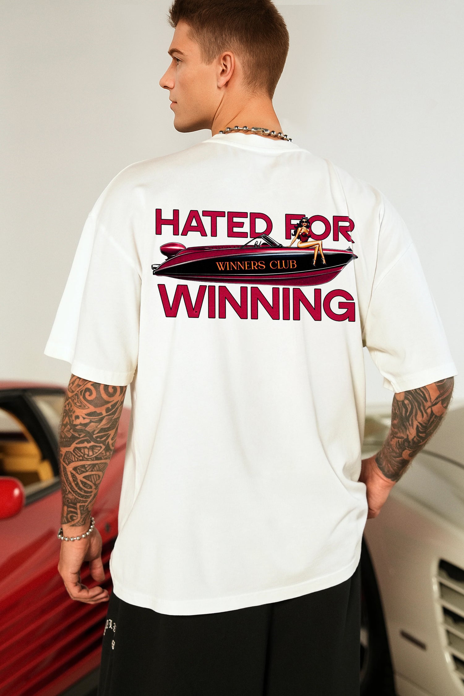 WINNERS CLUB WHITE GRAPHIC T SHIRT - OVERSIZED