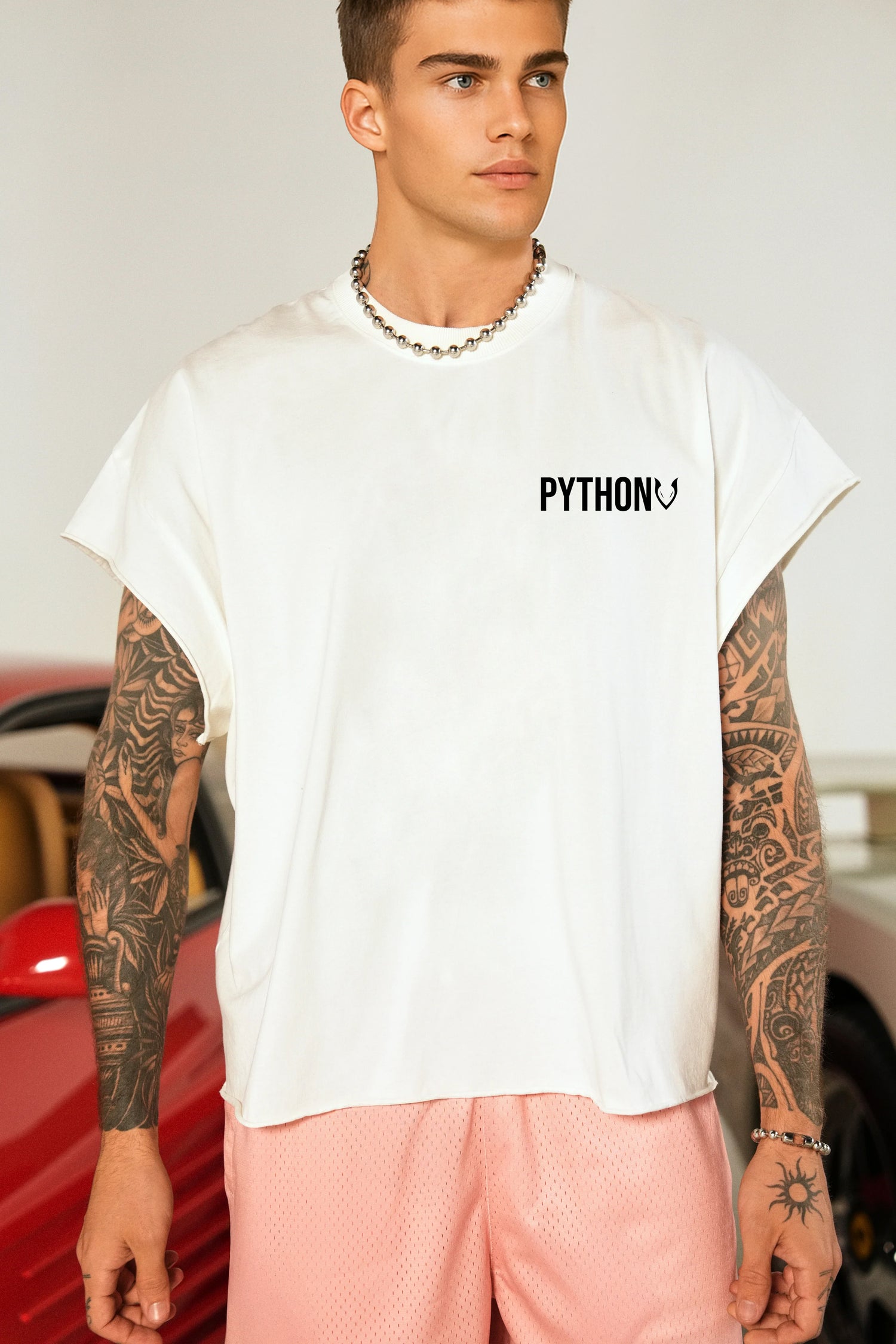 LIMITED - PYTHON RING OVERSIZED TANK TOP WHITE