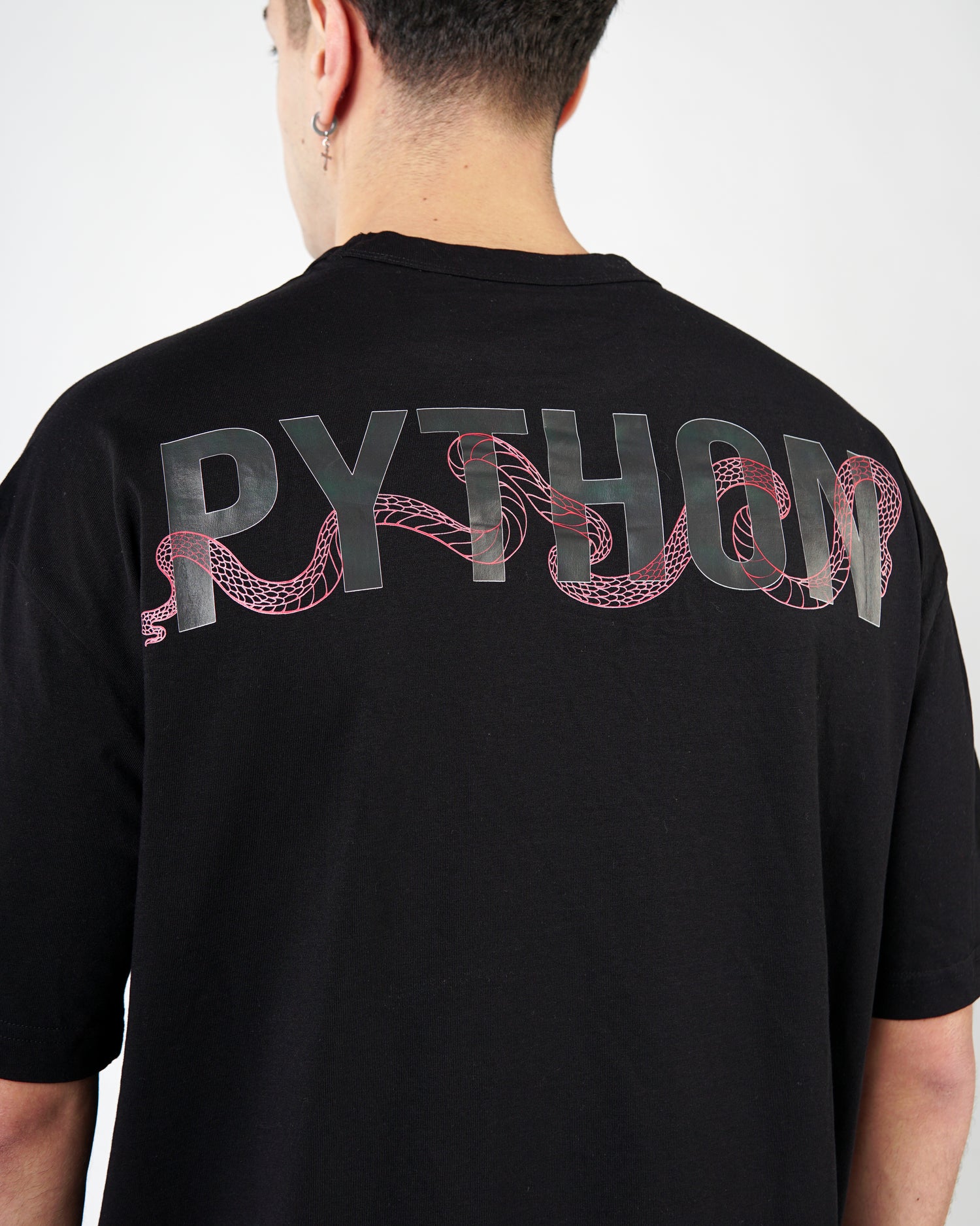 Python Snake Text Black Oversized