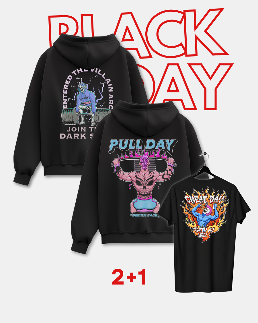 2+1 BUNDLE BLACK FRIDAY VILLAIN ARC HOODIE(black) +PULL DAY HOODIE(black)+CHEAT DAY CLASSIC(black)