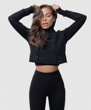 Load image into Gallery viewer, BLACK CROPPED HOODIE PYTHON//FITINFINITI
