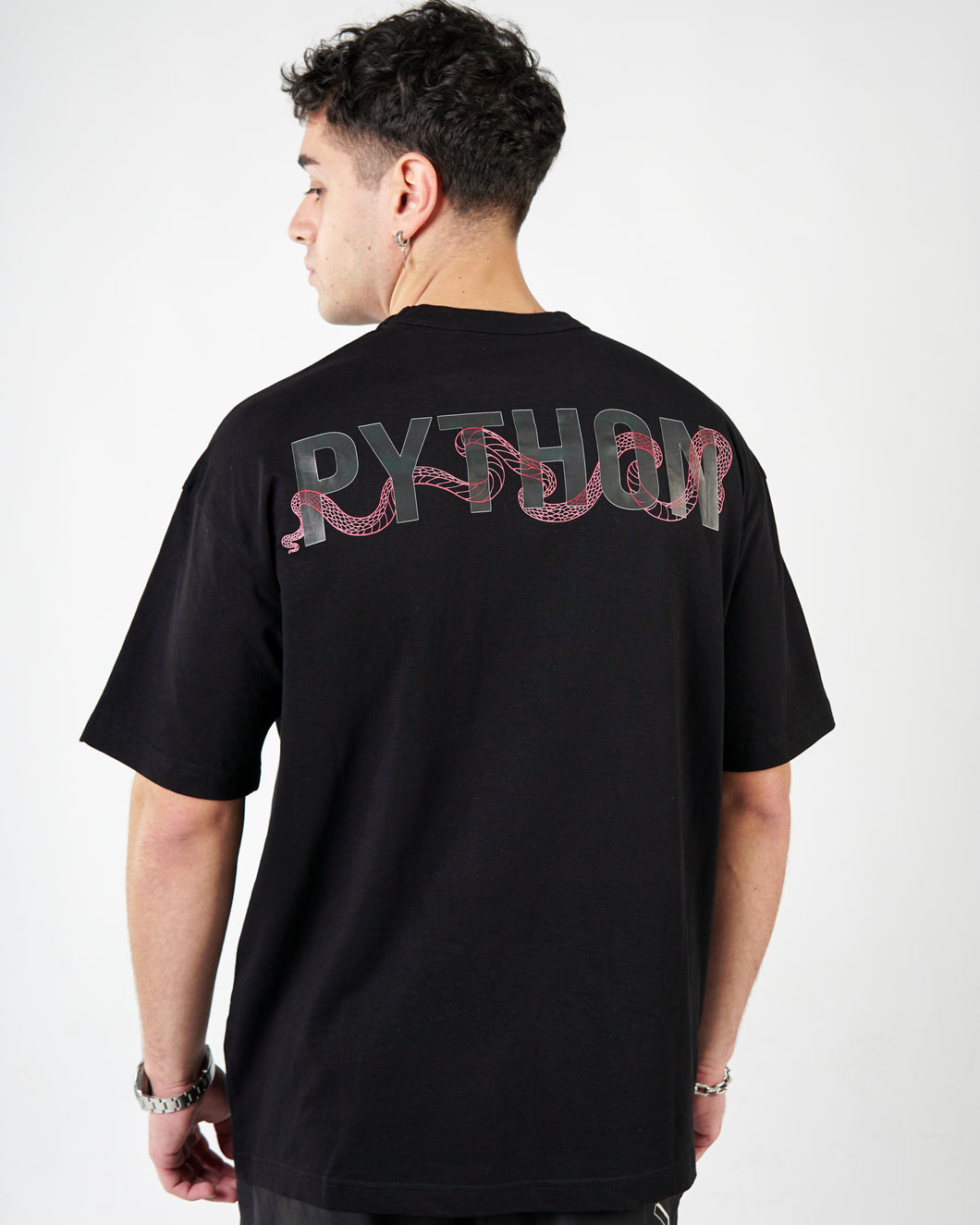 Python Snake Text Black Oversized